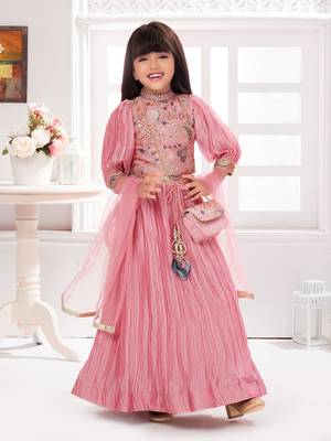 Tiny kingdom pink colored embroided sequins polyester fabric lehenga choli set along with pocket 1