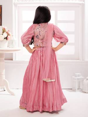 Tiny kingdom pink colored embroided sequins polyester fabric lehenga choli set along with pocket 2