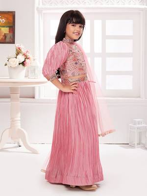Tiny kingdom pink colored embroided sequins polyester fabric lehenga choli set along with pocket 3