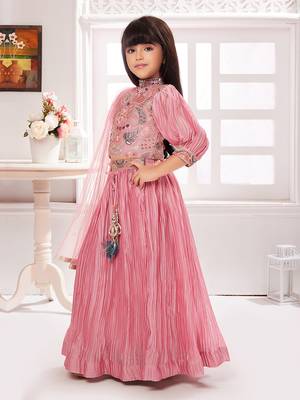 Tiny kingdom pink colored embroided sequins polyester fabric lehenga choli set along with pocket 4