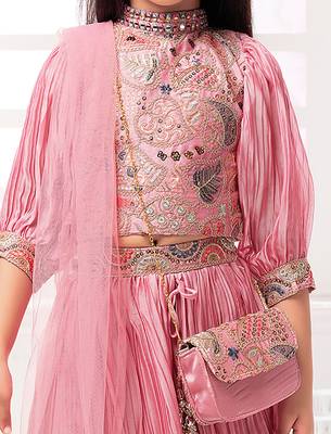 Tiny kingdom pink colored embroided sequins polyester fabric lehenga choli set along with pocket 5