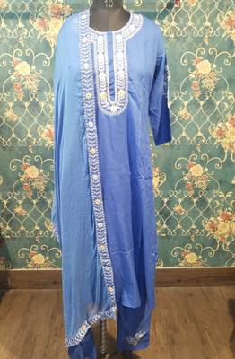 Blue Floral Embroidered Work Rayon Straight Kurta Pant With Dupatta Set 5