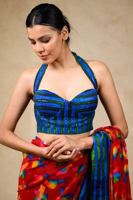 Hand embroidered blouse with Saree 3