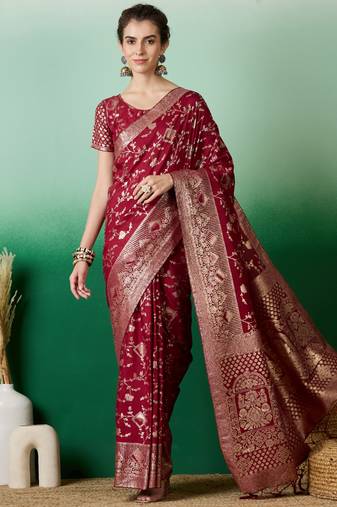 Maroon Ethnic Jacquard c Partywear Ethnic Saree