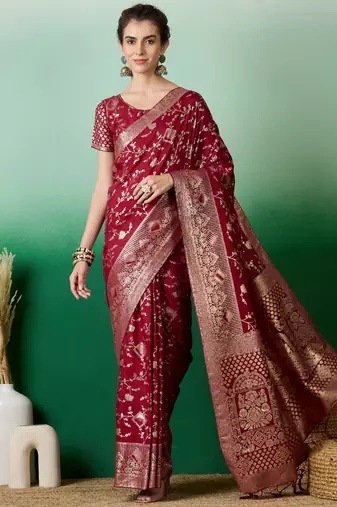 Maroon Ethnic Jacquard c Partywear Ethnic Saree