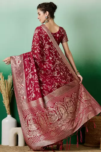 Maroon Ethnic Jacquard c Partywear Ethnic Saree
