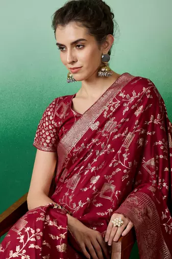 Maroon Ethnic Jacquard c Partywear Ethnic Saree