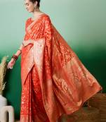 Orange Ethnic Jacquard c Partywear Ethnic Saree
