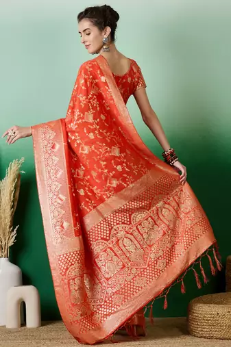 Orange Ethnic Jacquard c Partywear Ethnic Saree