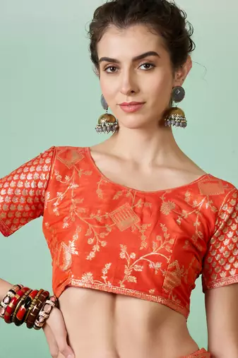 Orange Ethnic Jacquard c Partywear Ethnic Saree