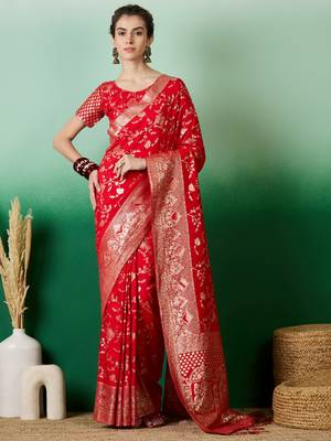Pink Ethnic Jacquard c Partywear Ethnic Saree 1