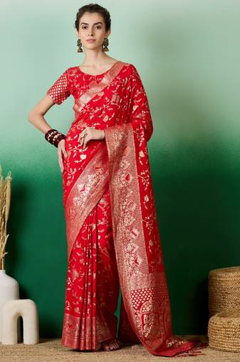Pink Ethnic Jacquard c Partywear Ethnic Saree