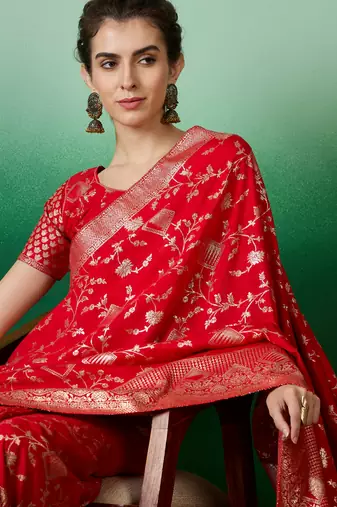 Pink Ethnic Jacquard c Partywear Ethnic Saree