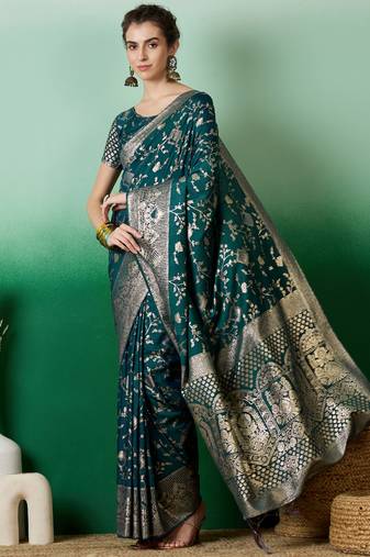 Teal Ethnic Jacquard c Partywear Ethnic Saree