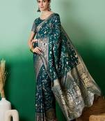 Teal Ethnic Jacquard c Partywear Ethnic Saree