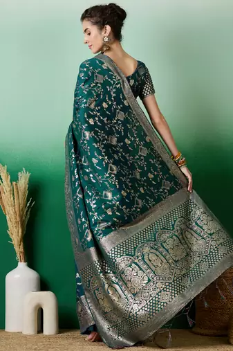 Teal Ethnic Jacquard c Partywear Ethnic Saree