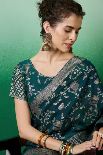 Teal Ethnic Jacquard c Partywear Ethnic Saree
