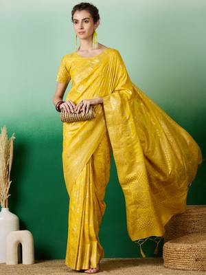 Yellow Ethnic Jacquard c Partywear Ethnic Saree 1