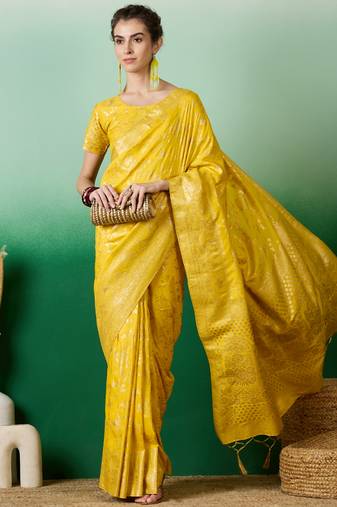 Yellow Ethnic Jacquard c Partywear Ethnic Saree