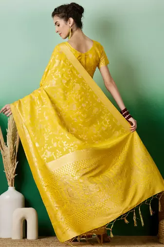Yellow Ethnic Jacquard c Partywear Ethnic Saree