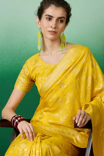 Yellow Ethnic Jacquard c Partywear Ethnic Saree