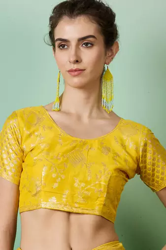 Yellow Ethnic Jacquard c Partywear Ethnic Saree