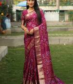 Burgundy Colour Ethnic Handloom Silk Rajasthani Bandhej Printed Woven Designer Saree