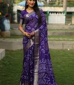 Lavender Colour Ethnic Handloom Silk Rajasthani Bandhej Printed Woven Designer Saree