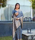 Grey Woven Jacquard Satin Silk Partywear Saree For Ethnic Partywear Looks