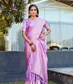 Purple Woven Jacquard Satin Silk Partywear Saree For Ethnic Partywear Looks