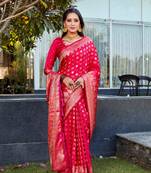 Pink Woven Jacquard Satin Silk Partywear Saree For Ethnic Partywear Looks