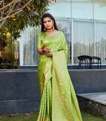 Green Woven Jacquard Satin Silk Partywear Saree For Ethnic Partywear Looks
