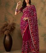 Purple Designer Embroidery Work Organza c Ethnic Evening Reception Saree