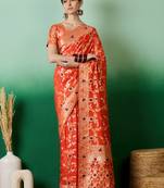 Orange Art Silk c Partywear Ethnic Woven Meenakari Saree