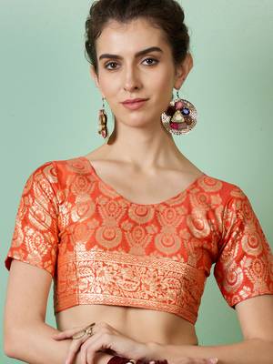 Orange Art silk blend c Partywear Ethnic Woven Meenakari Saree 4