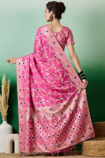 Pink Staple Art silk blend Partywear Ethnic Woven Meenakari Saree