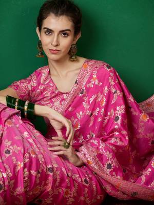 Pink Staple Art silk blend Partywear Ethnic Woven Meenakari Saree 3
