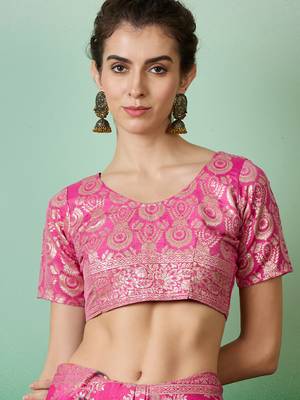 Pink Staple Art silk blend Partywear Ethnic Woven Meenakari Saree 4