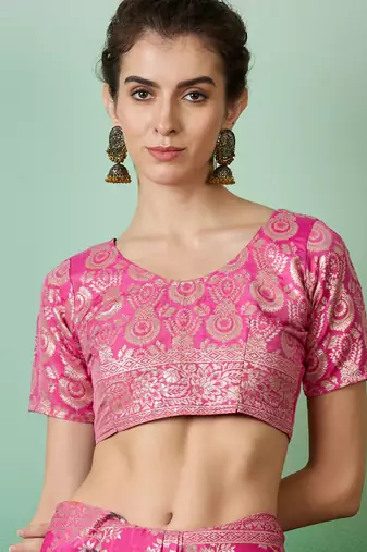 Pink Staple Art silk blend Partywear Ethnic Woven Meenakari Saree