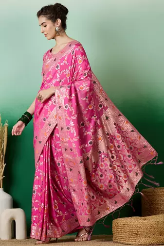 Pink Staple Art silk blend Partywear Ethnic Woven Meenakari Saree