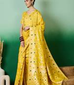 Yellow Staple Dola Cotton c Partywear Ethnic Woven Meenakari Saree