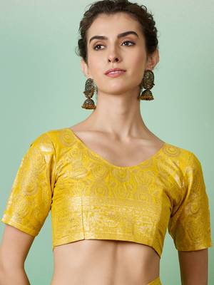Yellow Staple Dola Cotton c Partywear Ethnic Woven Meenakari Saree 4