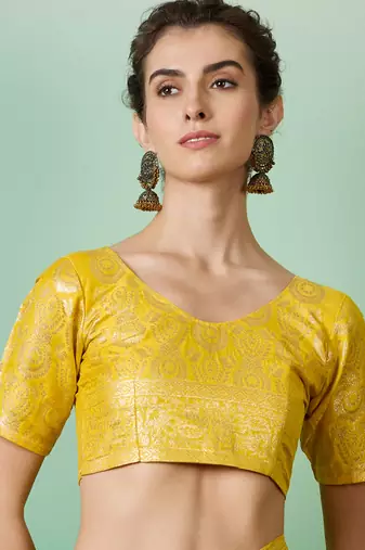 Yellow Staple Dola Cotton c Partywear Ethnic Woven Meenakari Saree