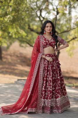 Designer Dyeable Viscose Jacquard Fabric Lehenga Choli & Dupatta Set 1