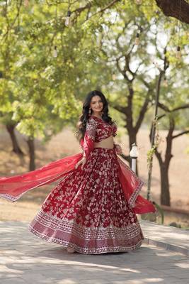 Designer Dyeable Viscose Jacquard Fabric Lehenga Choli & Dupatta Set 4
