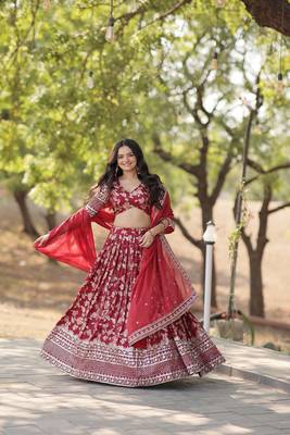 Designer Dyeable Viscose Jacquard Fabric Lehenga Choli & Dupatta Set 5