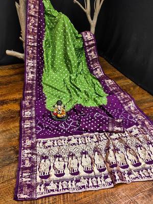 Mahendi Woven Designer Bandhej Printed Dola Silk Blend Saree For Traditional Festive Looks 3