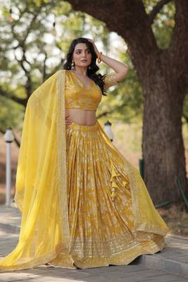 YELLOW DESIGNER TRENDING DYEABLE PURE VISCOSE JACQUARD FABRIC LEHENGA CHOLI & DUPATTA SET 4