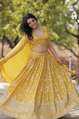 YELLOW DESIGNER TRENDING DYEABLE PURE VISCOSE JACQUARD FABRIC LEHENGA CHOLI & DUPATTA SET 6