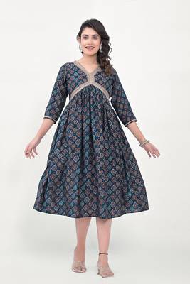 Navy blue colour beautiful embroidered alia cut kurti for trendy looks in silk blend fabric 1